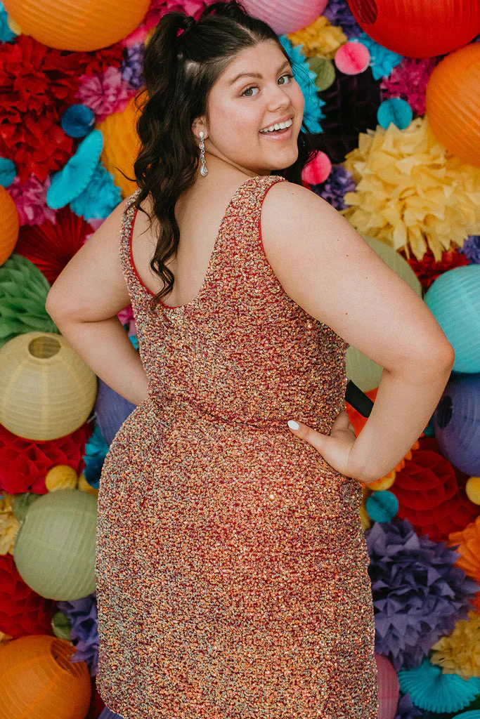Sydney's Closet SC8110 Size 24 Green Short Plus Size fitted Sequin Formal Cocktail Dress Slit V Neck Gown - Image 4
