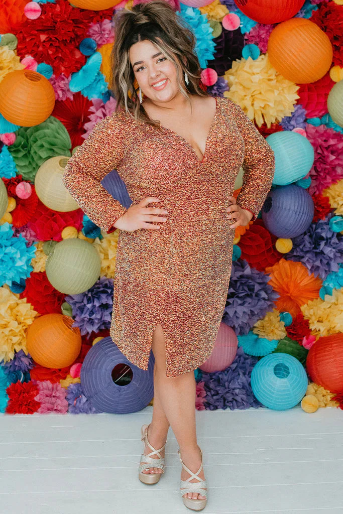 Sydneys Closet SC8111 Size 18 Green Short Sequin Long Sleeve Plus Size Formal Cocktail dress V Neck Gown - Image 4