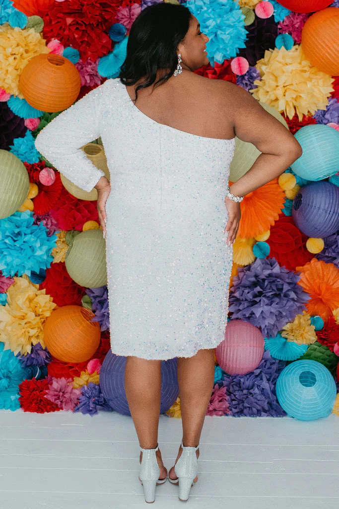 Sydneys Closet SC8112 Size 22 Sapphire Plus size Sequin One Shoulder Long Sleeve Cocktail Dress Formal Gown - Image 10
