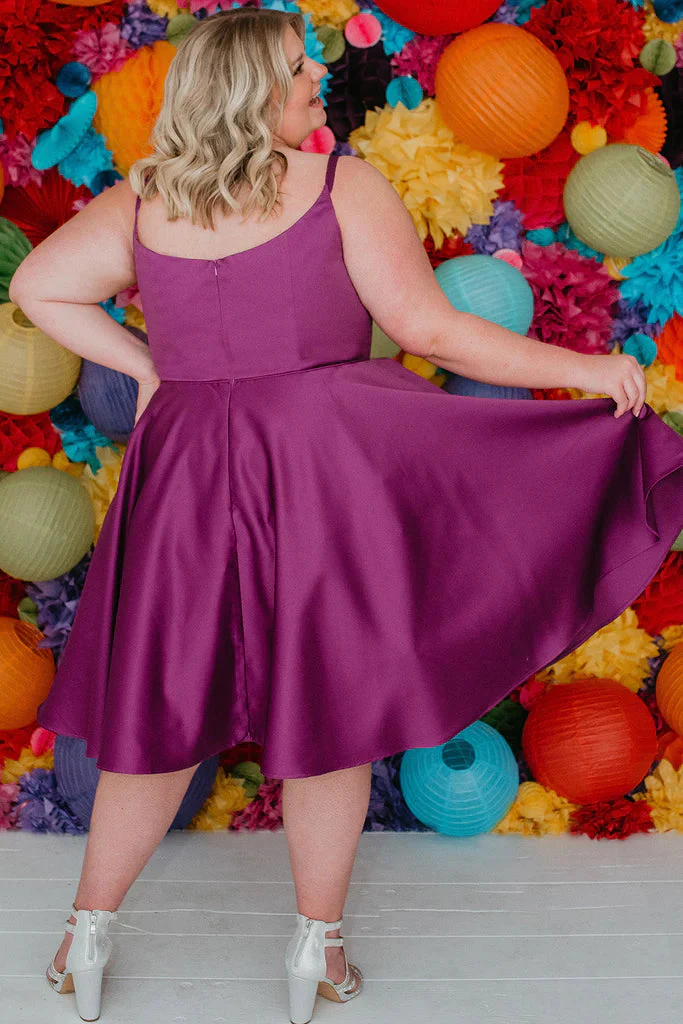Sydneys Closet SC8115 Size 16 Fuchsia Plus Size Satin A Line Formal Cocktail Dress Homecoming Pockets - Image 11