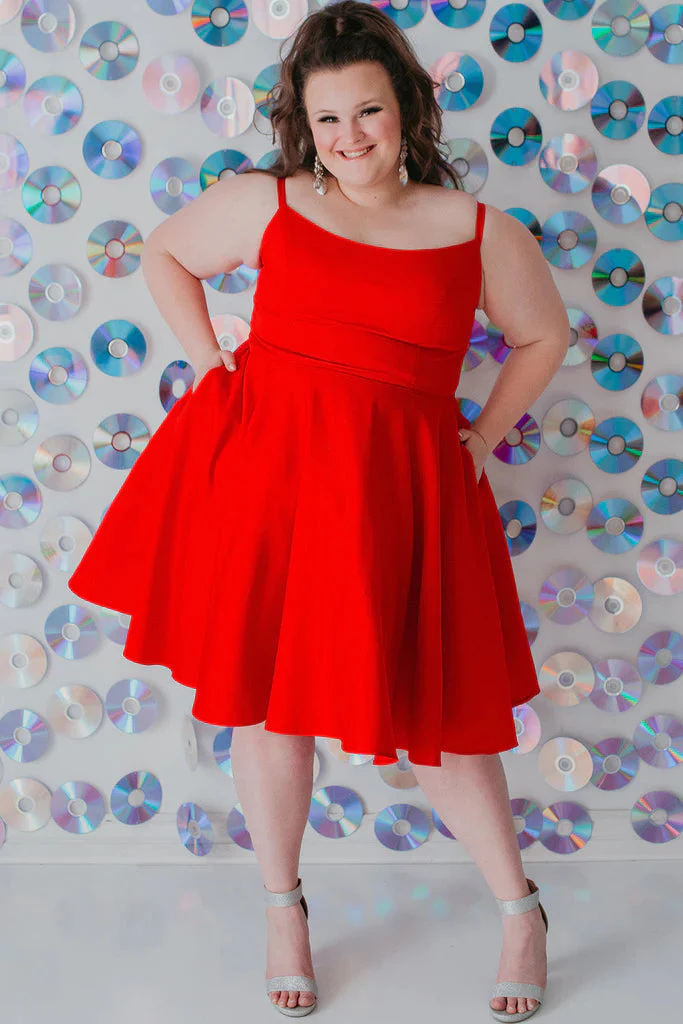 Sydneys Closet SC8115 Size 16 Fuchsia Plus Size Satin A Line Formal Cocktail Dress Homecoming Pockets - Image 14