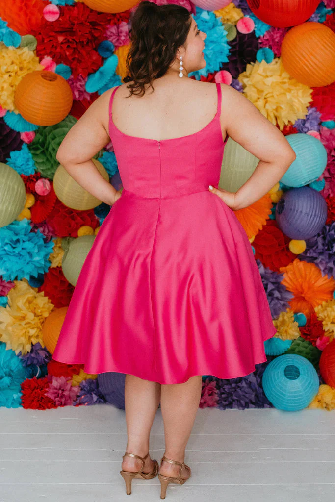 Sydneys Closet SC8115 Size 16 Fuchsia Plus Size Satin A Line Formal Cocktail Dress Homecoming Pockets - Image 2