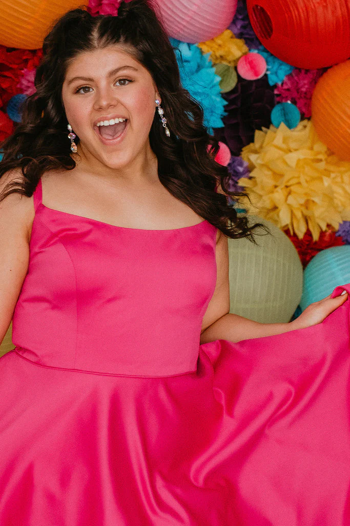 Sydneys Closet SC8115 Size 16 Fuchsia Plus Size Satin A Line Formal Cocktail Dress Homecoming Pockets - Image 4