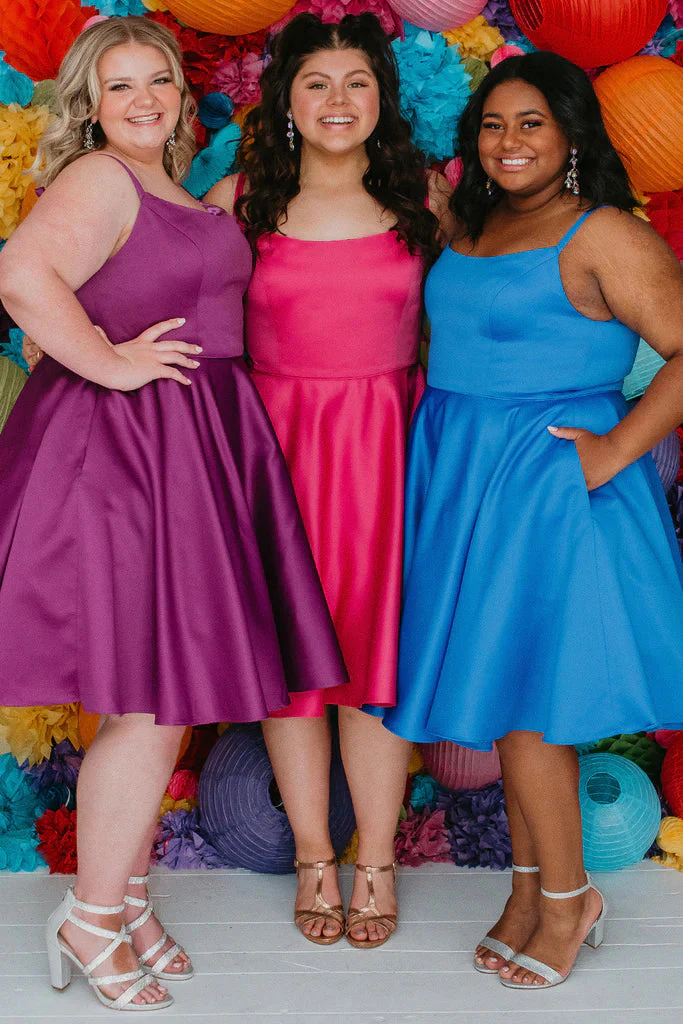 Sydneys Closet SC8115 Size 16 Fuchsia Plus Size Satin A Line Formal Cocktail Dress Homecoming Pockets - Image 5