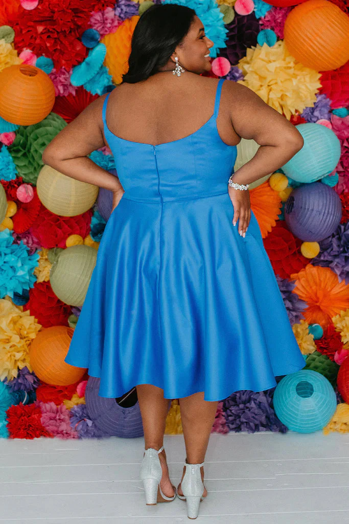 Sydneys Closet SC8115 Size 16 Fuchsia Plus Size Satin A Line Formal Cocktail Dress Homecoming Pockets - Image 9