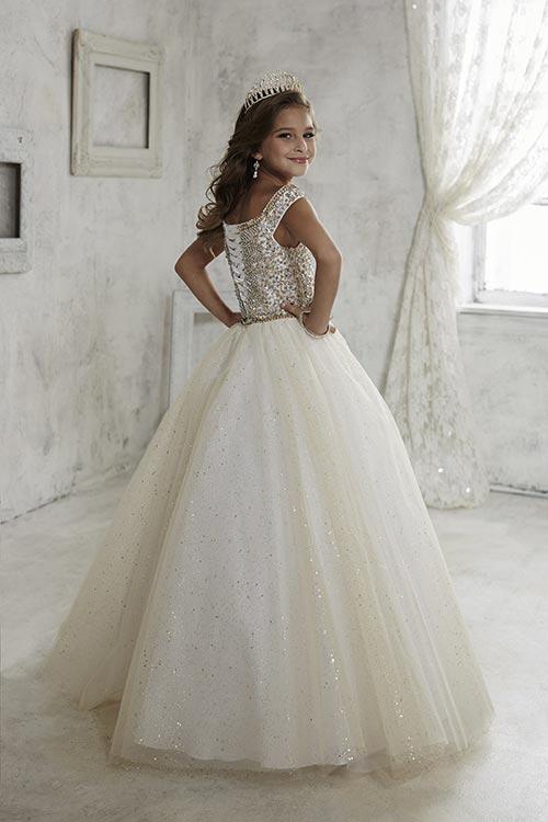 Tiffany Princess 13457 Girls Long Pageant Dress Corset Tulle A Line Shimmer Crystal Gown - Image 3