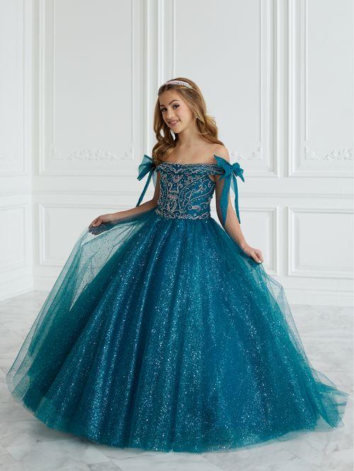 Tiffany Princess 13677 Girls Pageant Dress Beaded Glitter Bow A Line Formal Tulle Ball Gown - Image 4
