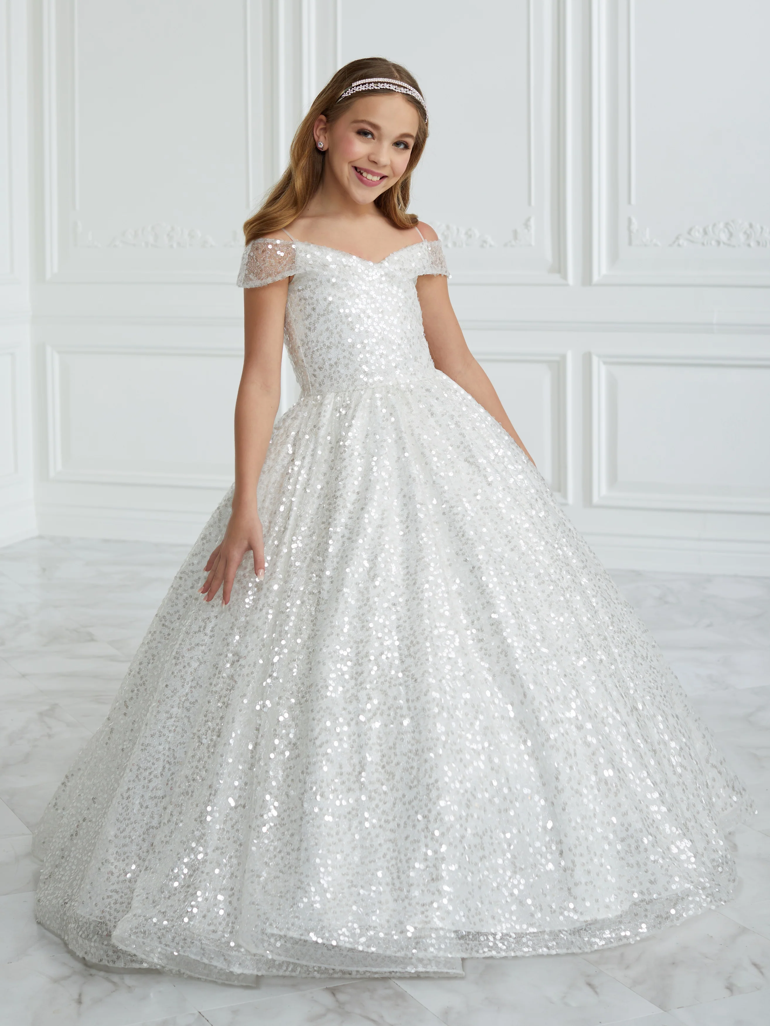 Tiffany Princess 13679 Girls Sequin Pageant Dress off the Shoulder Ball Gown Cinderella Formal - Image 3