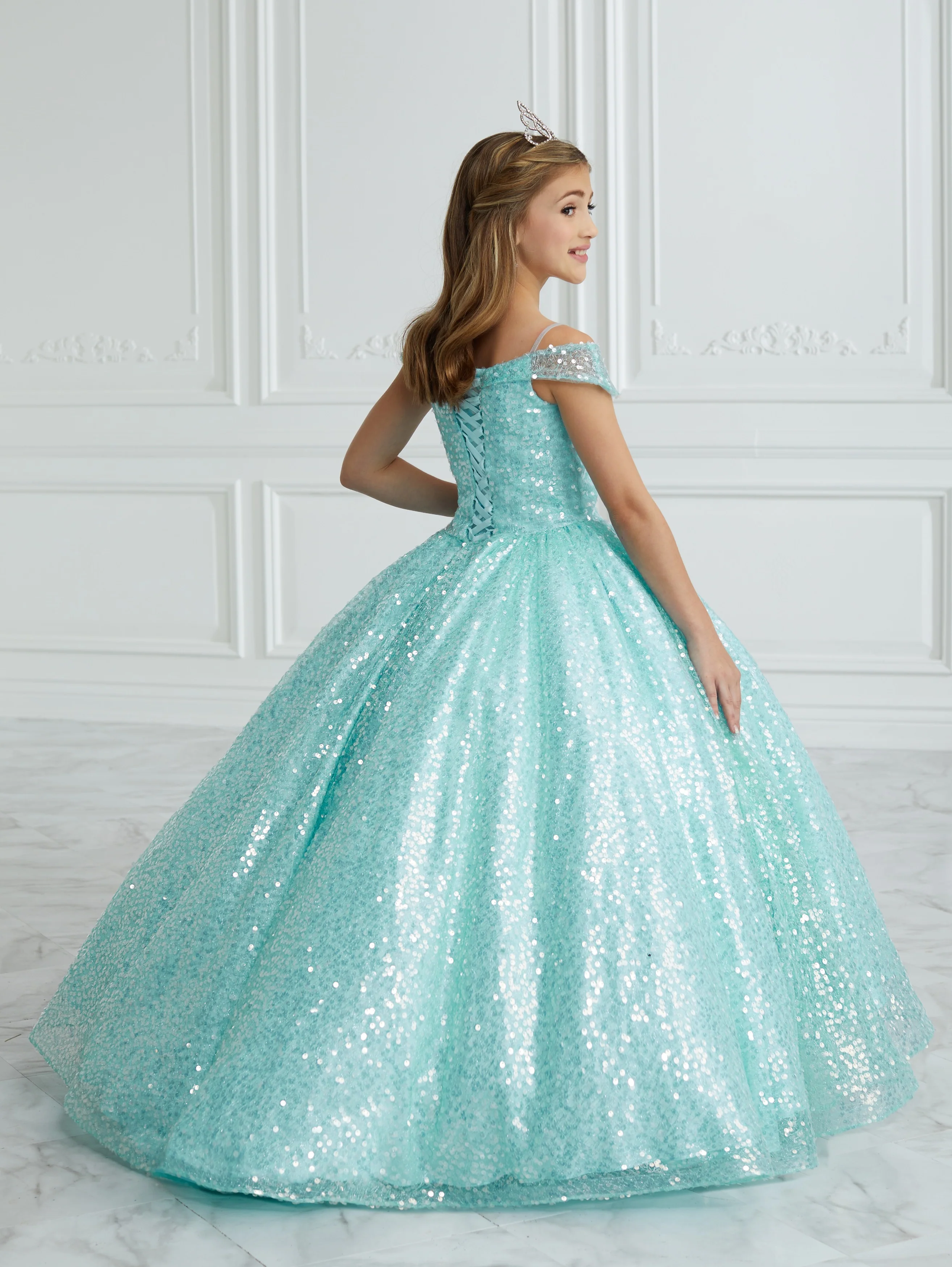 Tiffany Princess 13679 Girls Sequin Pageant Dress off the Shoulder Ball Gown Cinderella Formal - Image 4