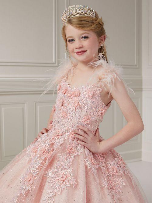 Tiffany Princess 13727 Girls Pageant Dress Feather Lace Ball Gown Shimmer Sequin Corset - Image 3
