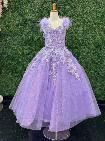 Tiffany Princess 13727 Girls Pageant Dress Feather Lace Ball Gown Shimmer Sequin Corset - Image 5