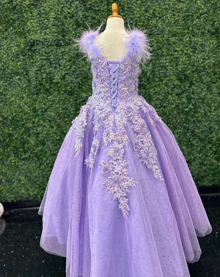 Tiffany Princess 13727 Girls Pageant Dress Feather Lace Ball Gown Shimmer Sequin Corset - Image 6