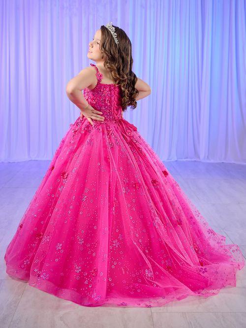 Tiffany Princess 13758 Girls Long Lace Pageant Dress Corset Floral Glitter Formal Ball Gown - Image 4
