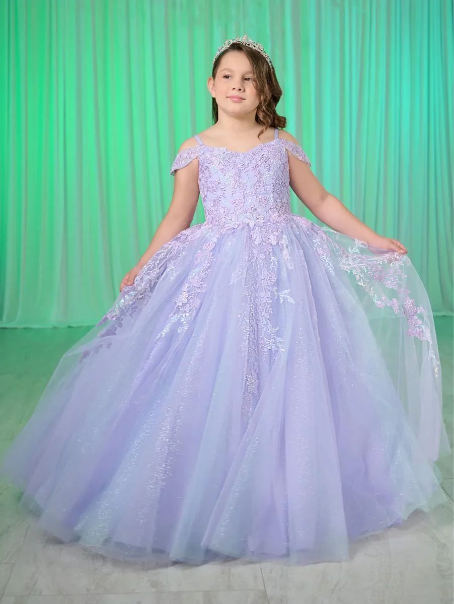 Tiffany Princess 13760 Shimmer Girls Lace Pageant Dress Corset off the Shoulder Gown Tulle - Image 2