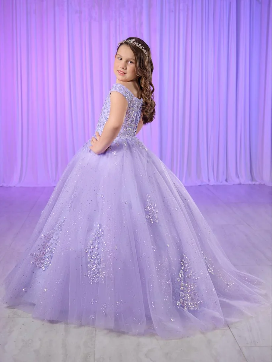 Tiffany Princess 13764 Girls Pageant Dress Off the shoulder Sequin Shimmer Ball Gown - Image 3