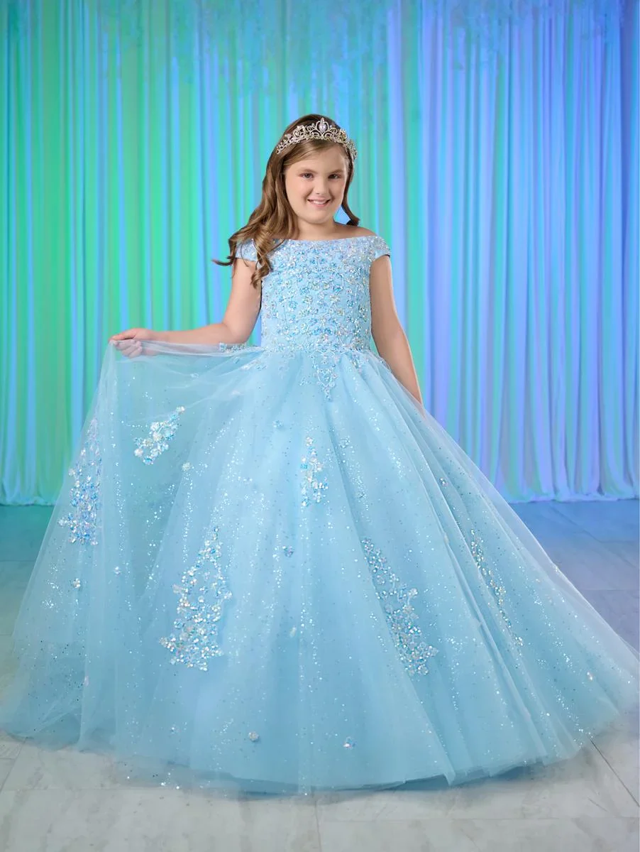 Tiffany Princess 13764 Girls Pageant Dress Off the shoulder Sequin Shimmer Ball Gown - Image 2