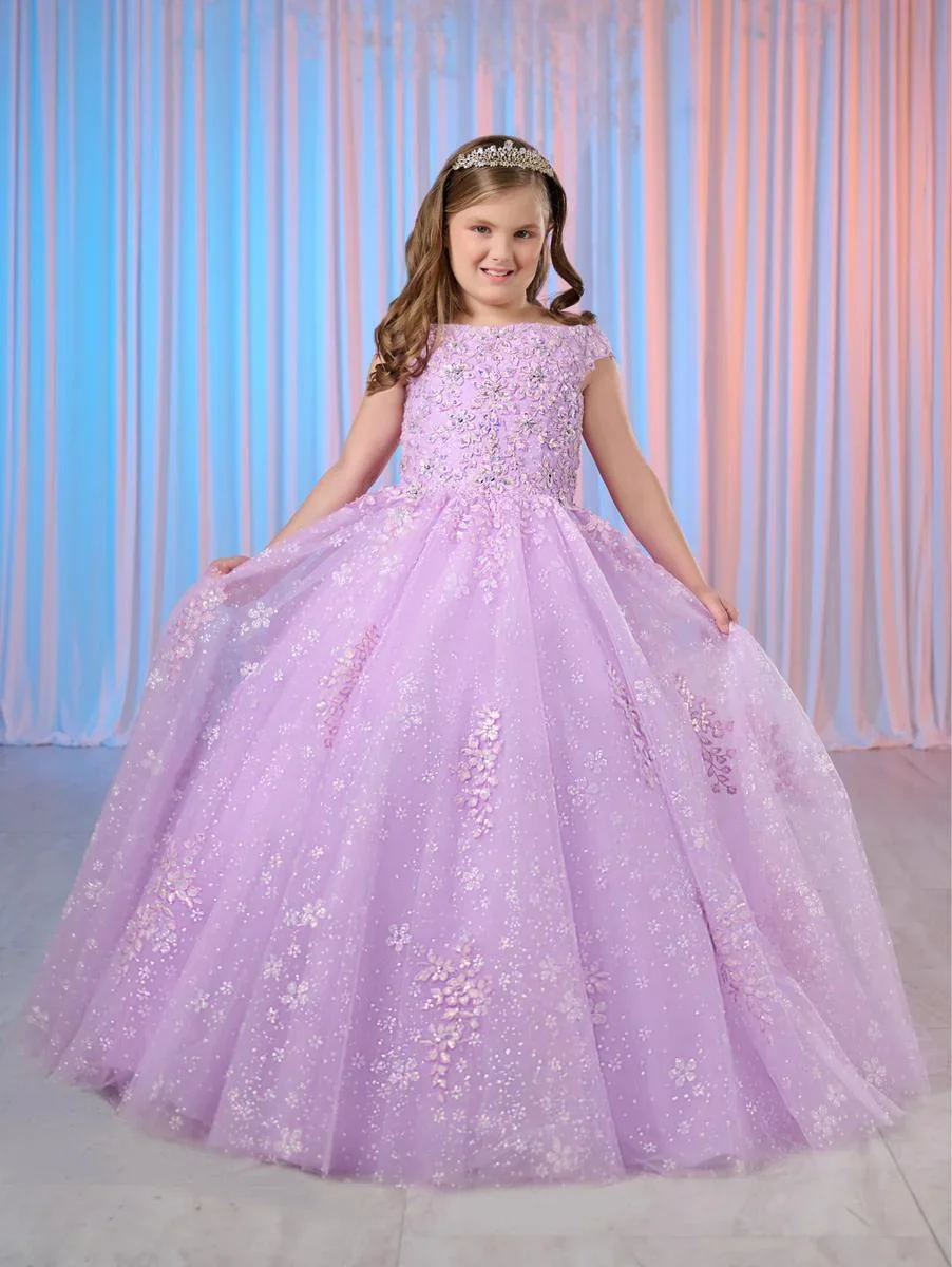 Tiffany Princess 13768 Size 2 White Girls Shimmer Lace Pageant Dress off the Shoulder Corset Formal Gown - Image 2