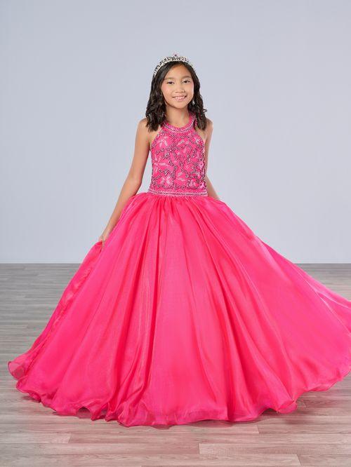 Tiffany Princess 13786 Girls Pageant Dress Crystal Bodice Ballgown A Line High Neck Formal