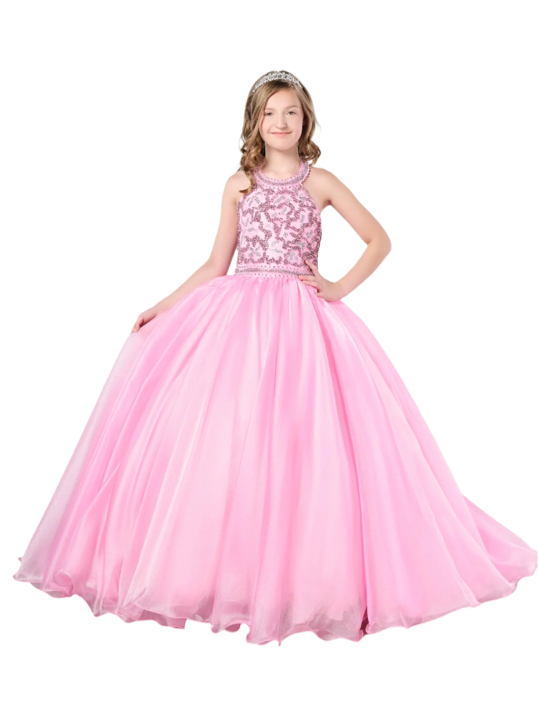 Tiffany Princess 13786 Size 6 Pink Girls Pageant Dress Crystal Bodice Ballgown A Line High Neck Formal - Image 2