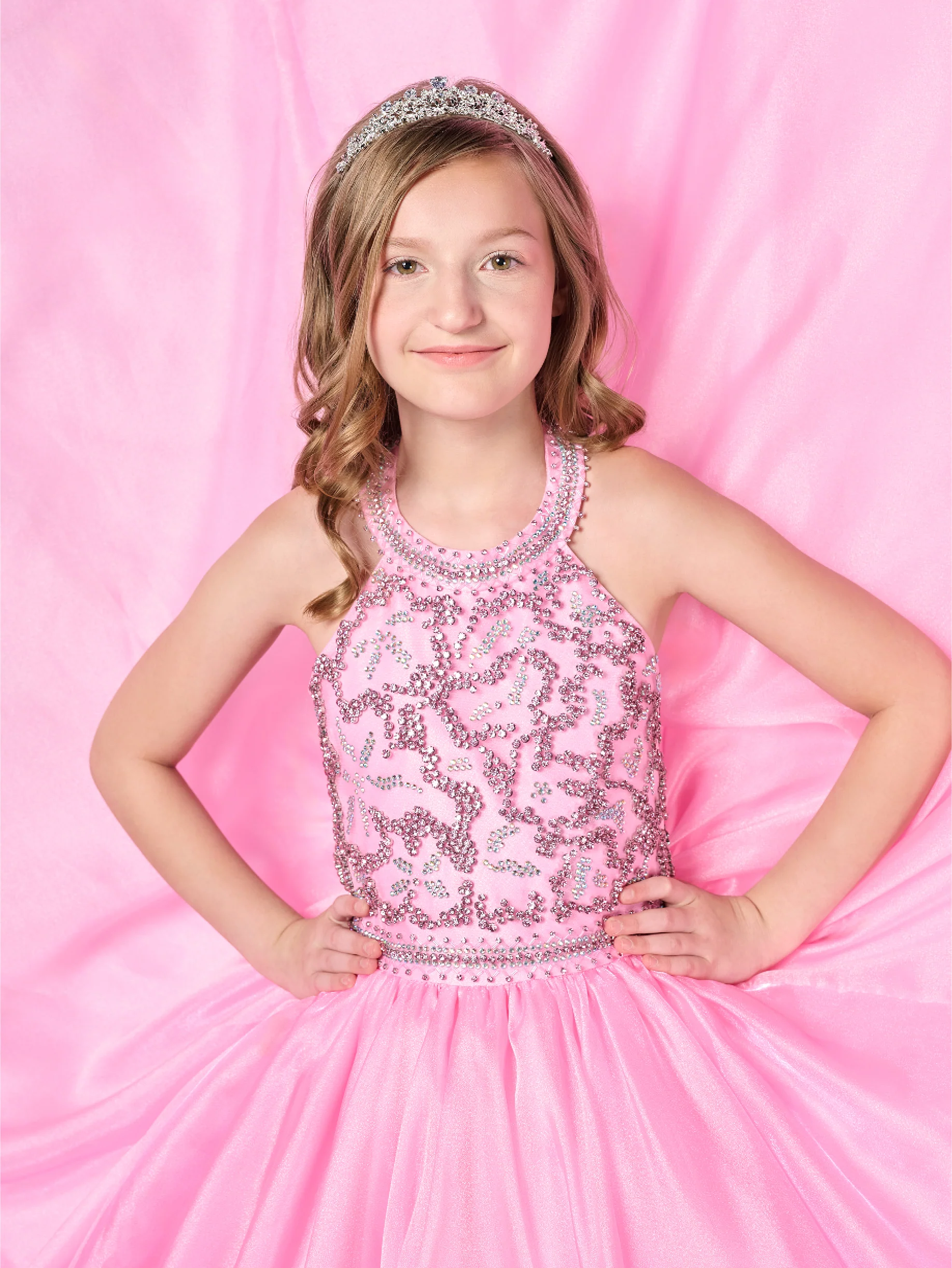 Tiffany Princess 13786 Size 6 Pink Girls Pageant Dress Crystal Bodice Ballgown A Line High Neck Formal - Image 3