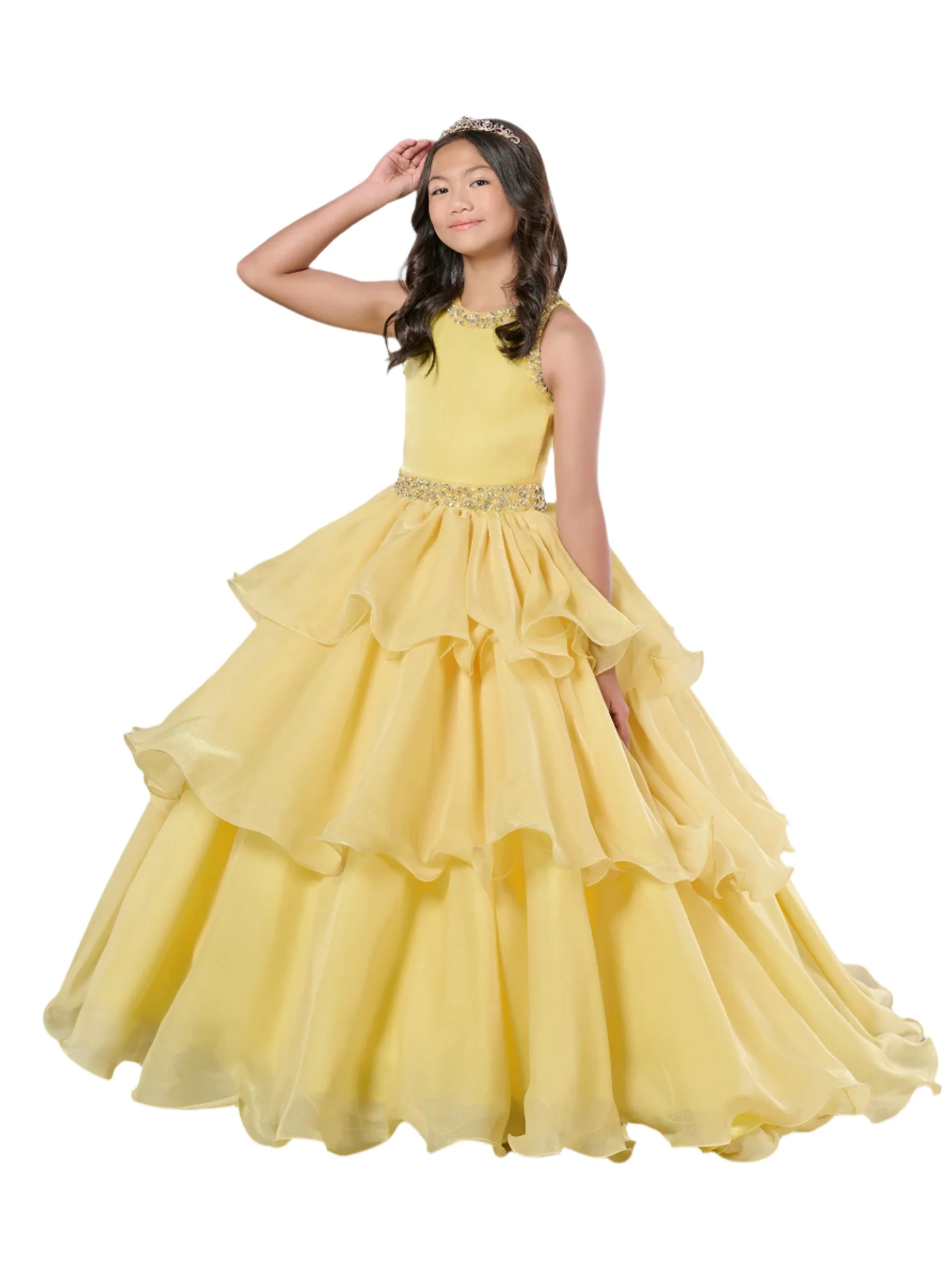 Tiffany Princess 13787 Size 14 Lilac Ruffle Layer Girls Pageant Dress Backless High Neck Crystal Neckline - Image 5