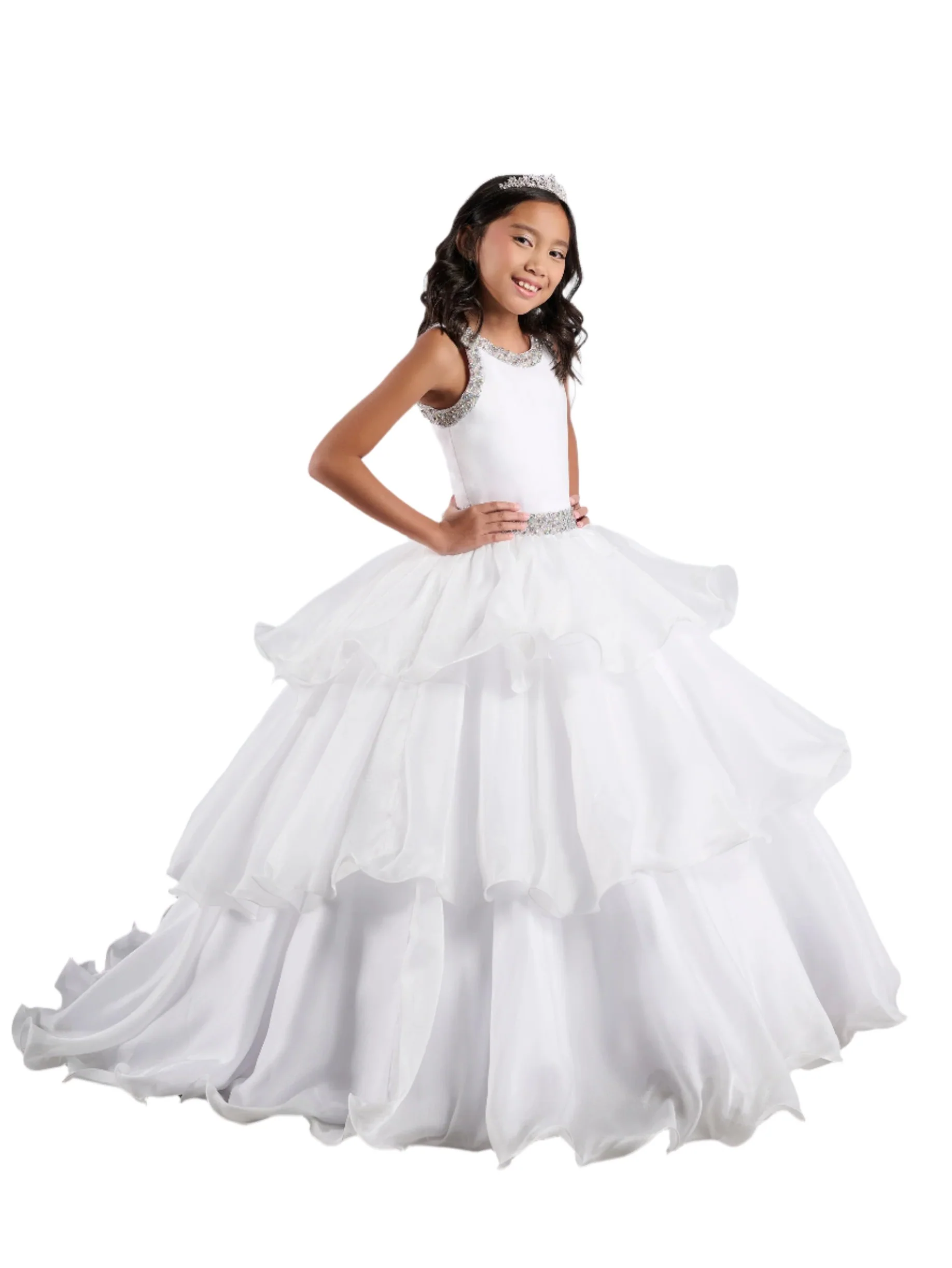 Tiffany Princess 13787 Size 14 Lilac Ruffle Layer Girls Pageant Dress Backless High Neck Crystal Neckline - Image 7