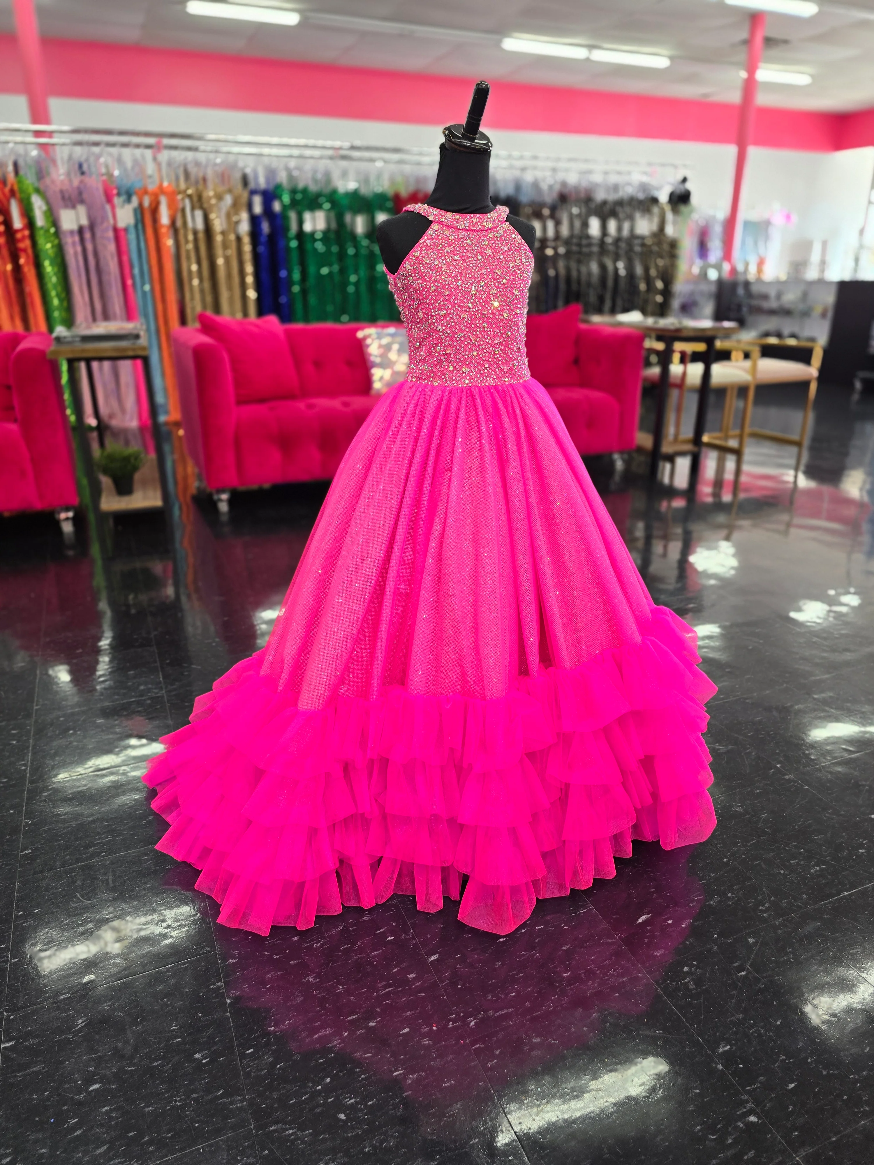 Tiffany Princess 13795 Ruffle Skirt Girls Pageant Dress Crystal High Neck Backless Corset - Image 10