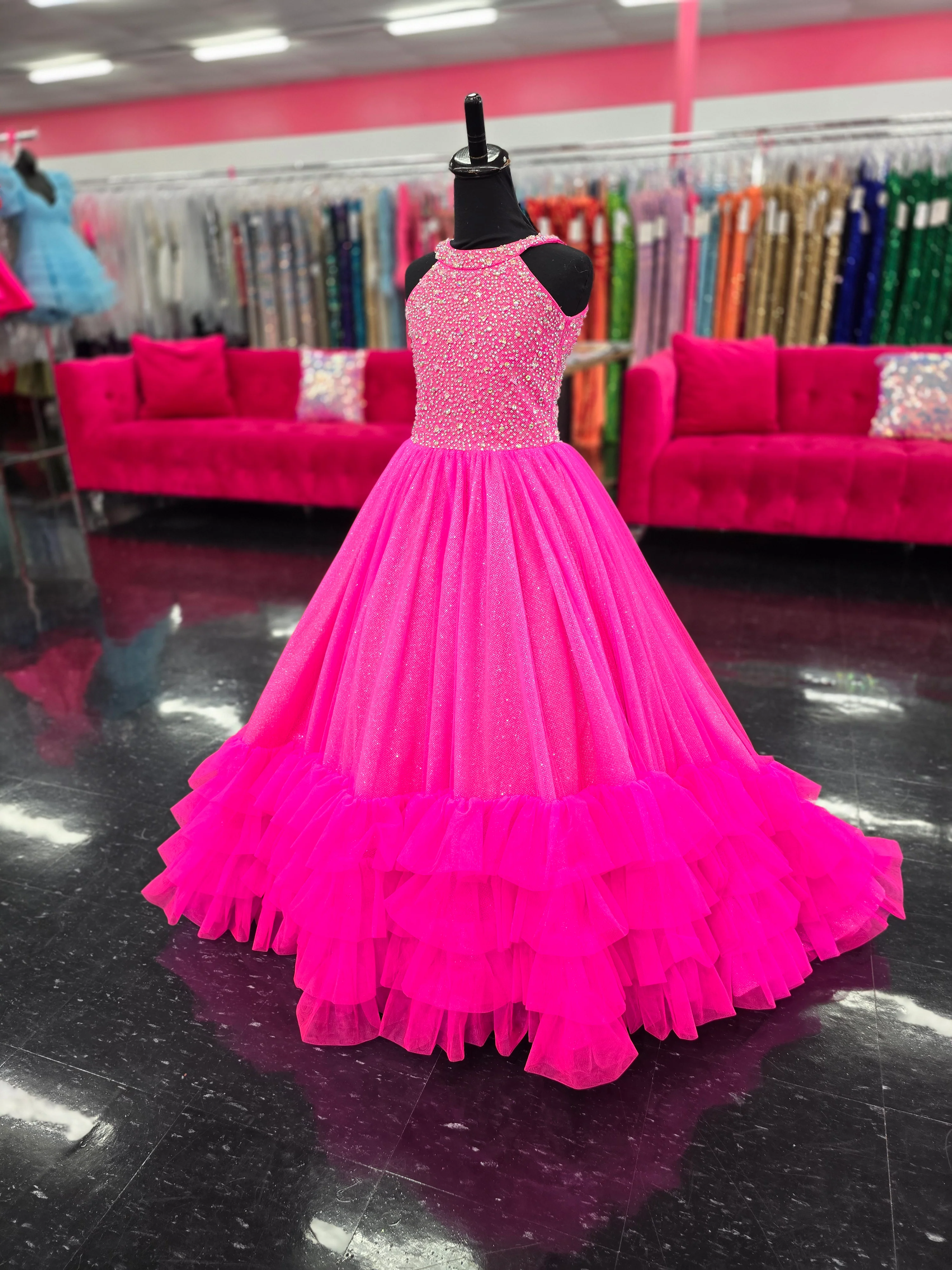 Tiffany Princess 13795 Ruffle Skirt Girls Pageant Dress Crystal High Neck Backless Corset - Image 11