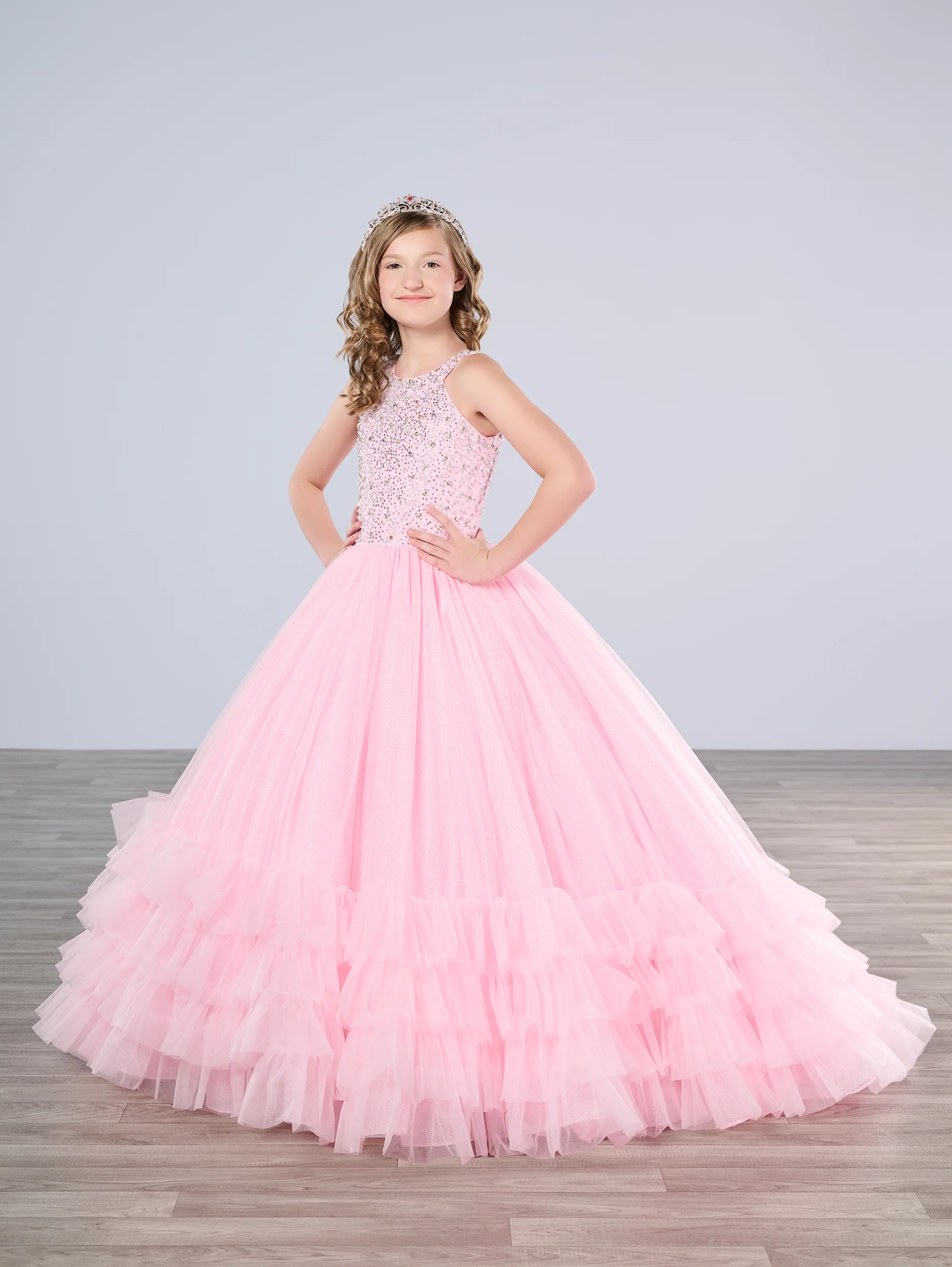 Tiffany Princess 13795 Ruffle Skirt Girls Pageant Dress Crystal High Neck Backless Corset - Image 4