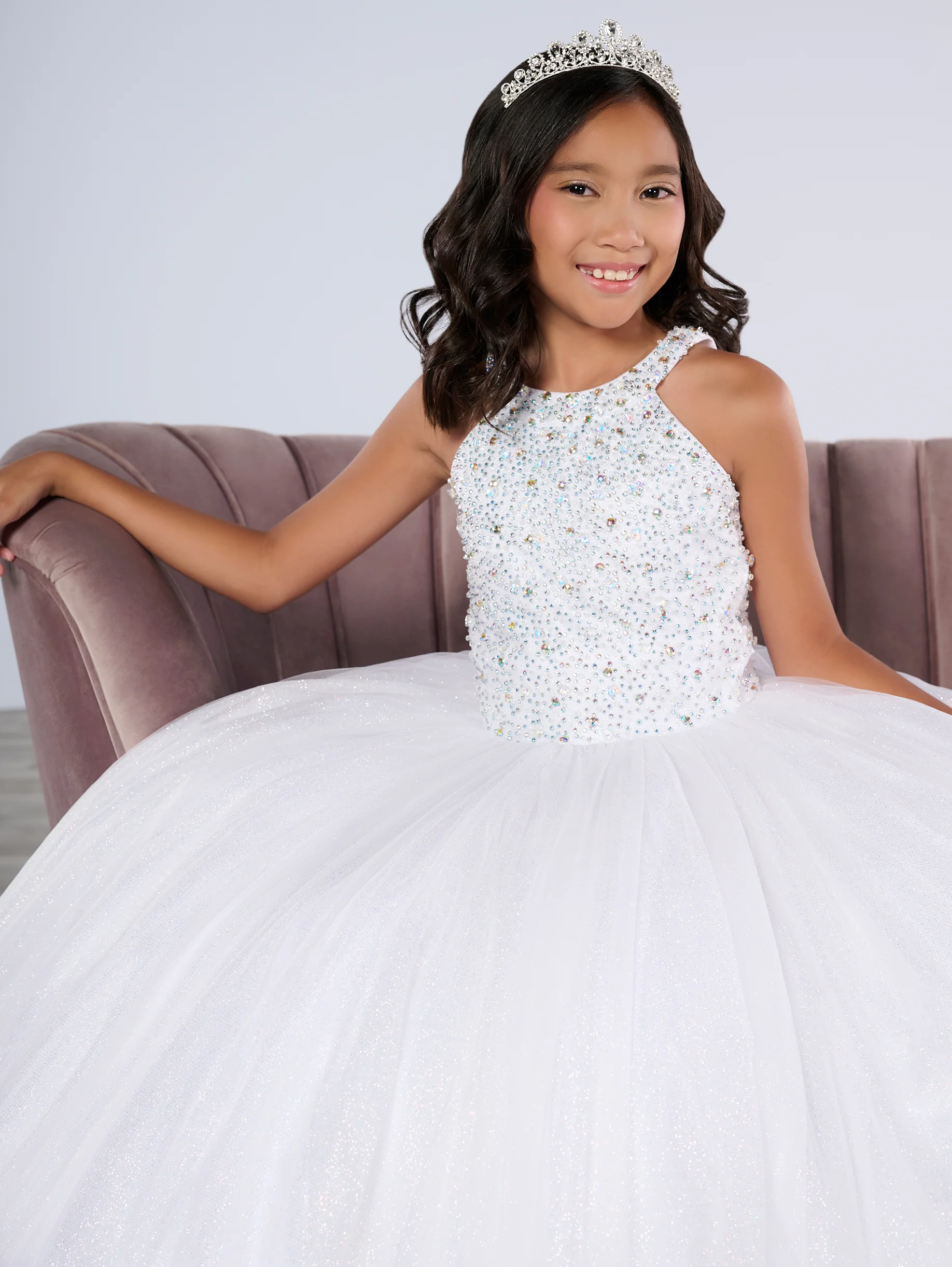 Tiffany Princess 13795 Ruffle Skirt Girls Pageant Dress Crystal High Neck Backless Corset - Image 5