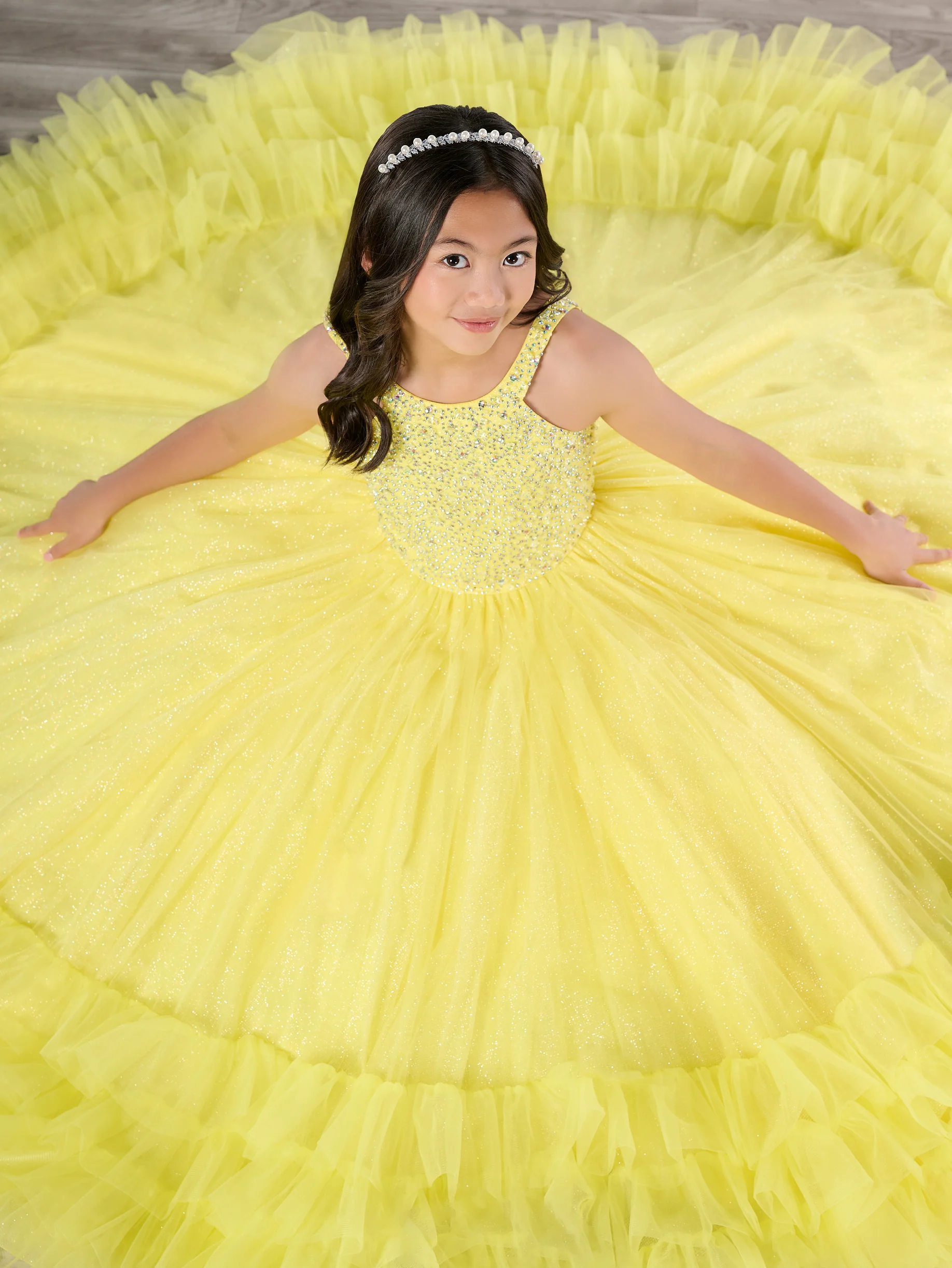 Tiffany Princess 13795 Ruffle Skirt Girls Pageant Dress Crystal High Neck Backless Corset - Image 7