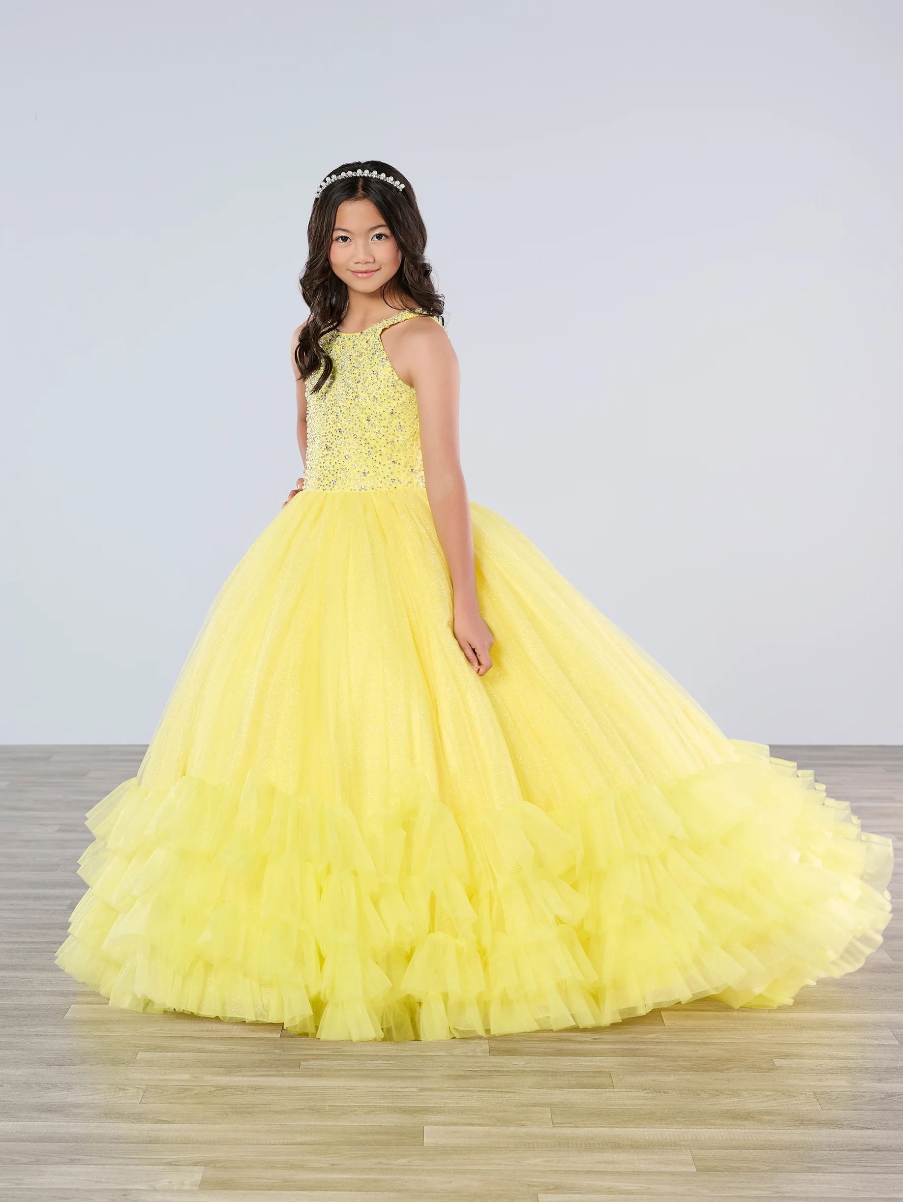 Tiffany Princess 13795 Ruffle Skirt Girls Pageant Dress Crystal High Neck Backless Corset - Image 8