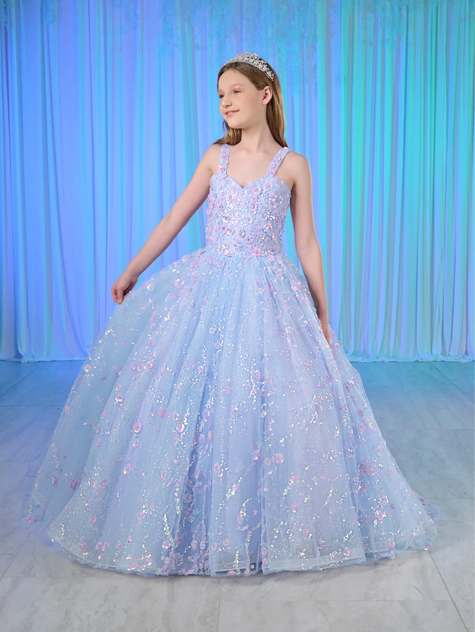 Tiffany Princess 80026MQ Size 2 Lilac Girls Sequin Pageant Dress Corset Ball Gown Scoop neck Train - Image 2