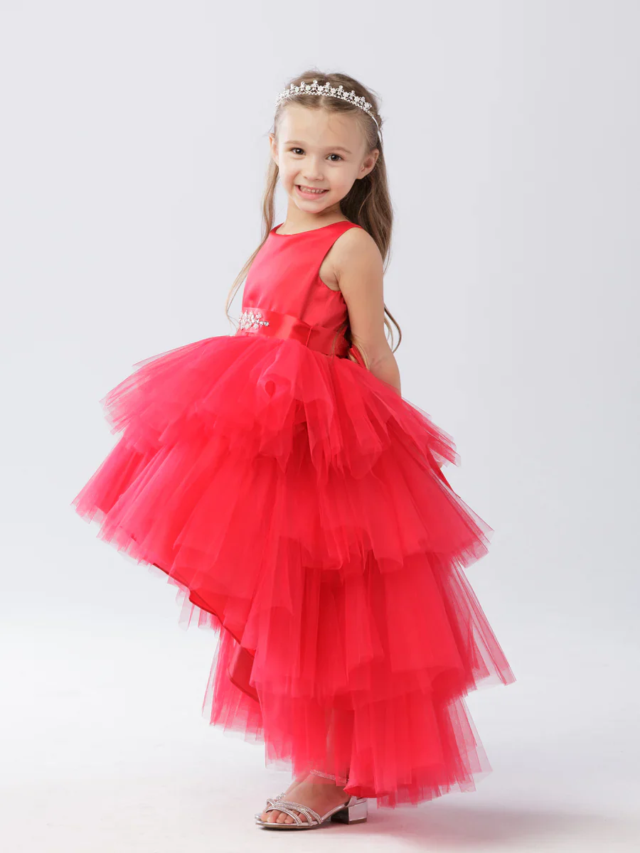Tip Top 5658 Girls Layered Tulle High Low Skirt Formal Dress Satin Formal Gown Flower Girl - Image 18