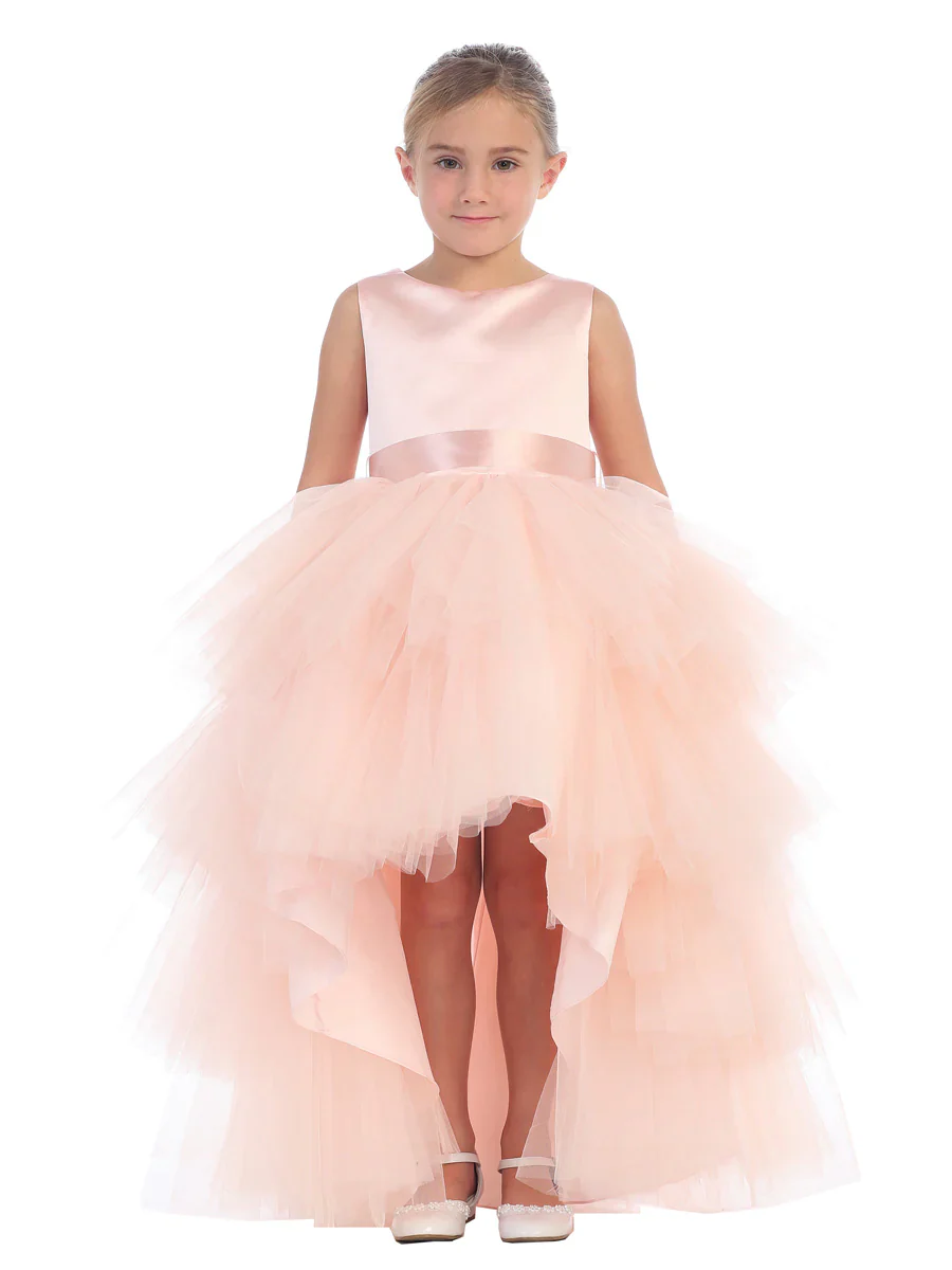 Tip Top 5658 Girls Layered Tulle High Low Skirt Formal Dress Satin Formal Gown Flower Girl - Image 3