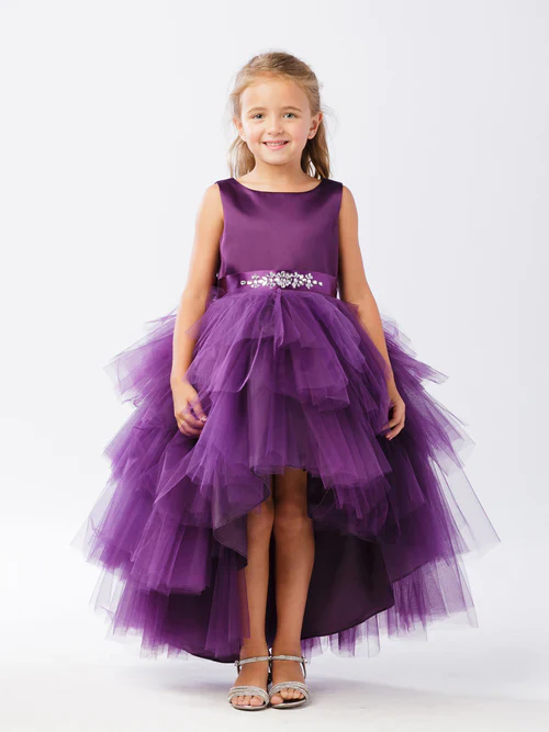 Tip Top 5658 Girls Layered Tulle High Low Skirt Formal Dress Satin Formal Gown Flower Girl - Image 5