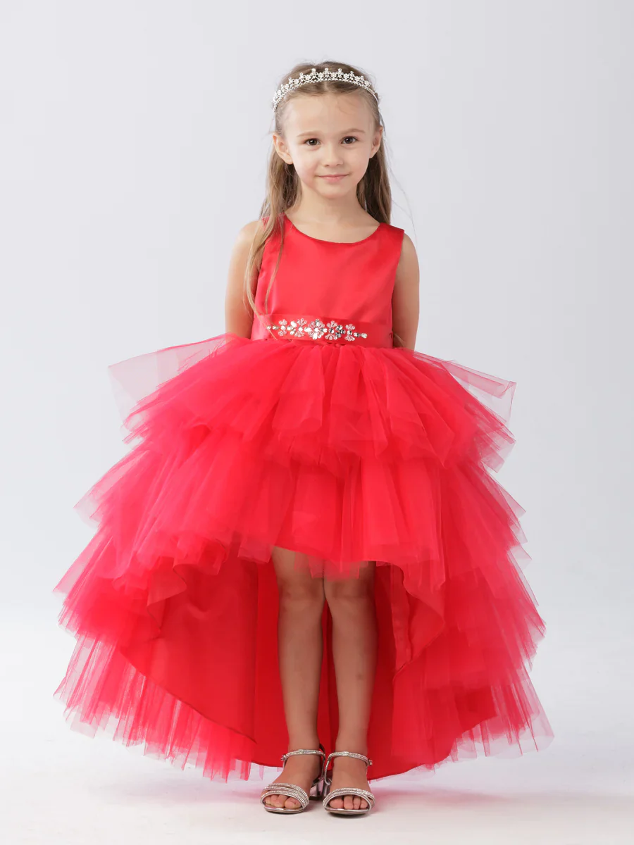 Tip Top 5658 Girls Layered Tulle High Low Skirt Formal Dress Satin Formal Gown Flower Girl - Image 7
