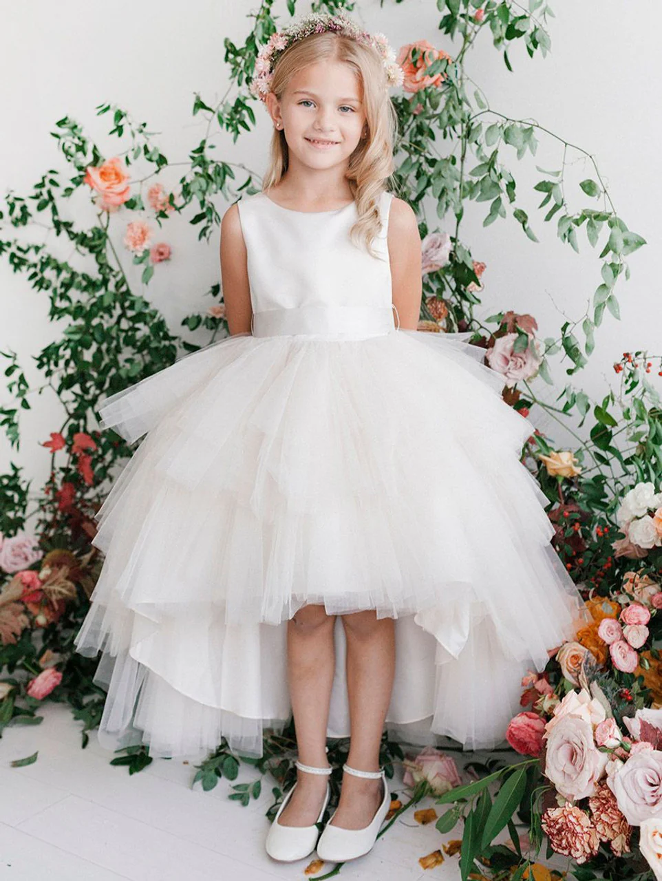 Tip Top 5658 Girls Layered Tulle High Low Skirt Formal Dress Satin Formal Gown Flower Girl - Image 9