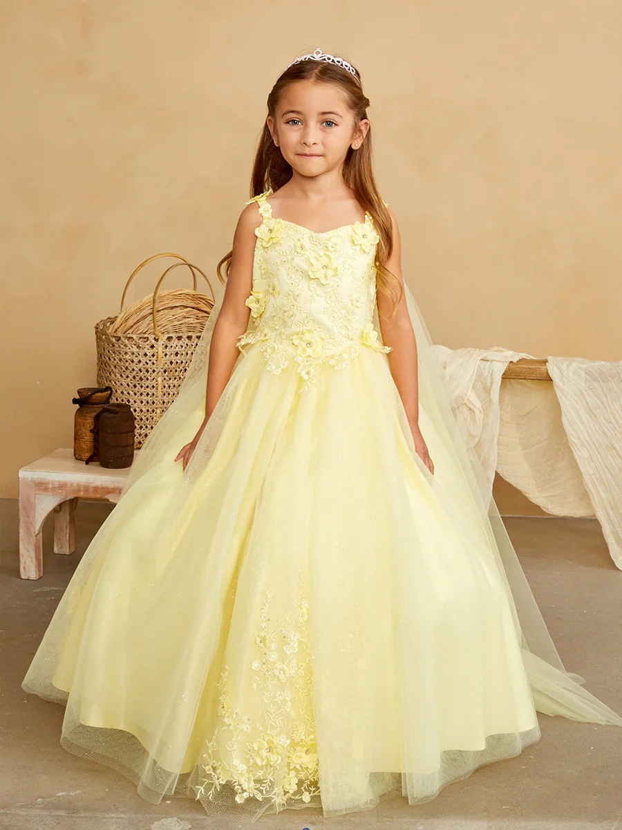 Tip Top 7040 Long Glitter Lace Girls Pageant Dress Formal Flower Girl Gown Detachable Cape - Image 3