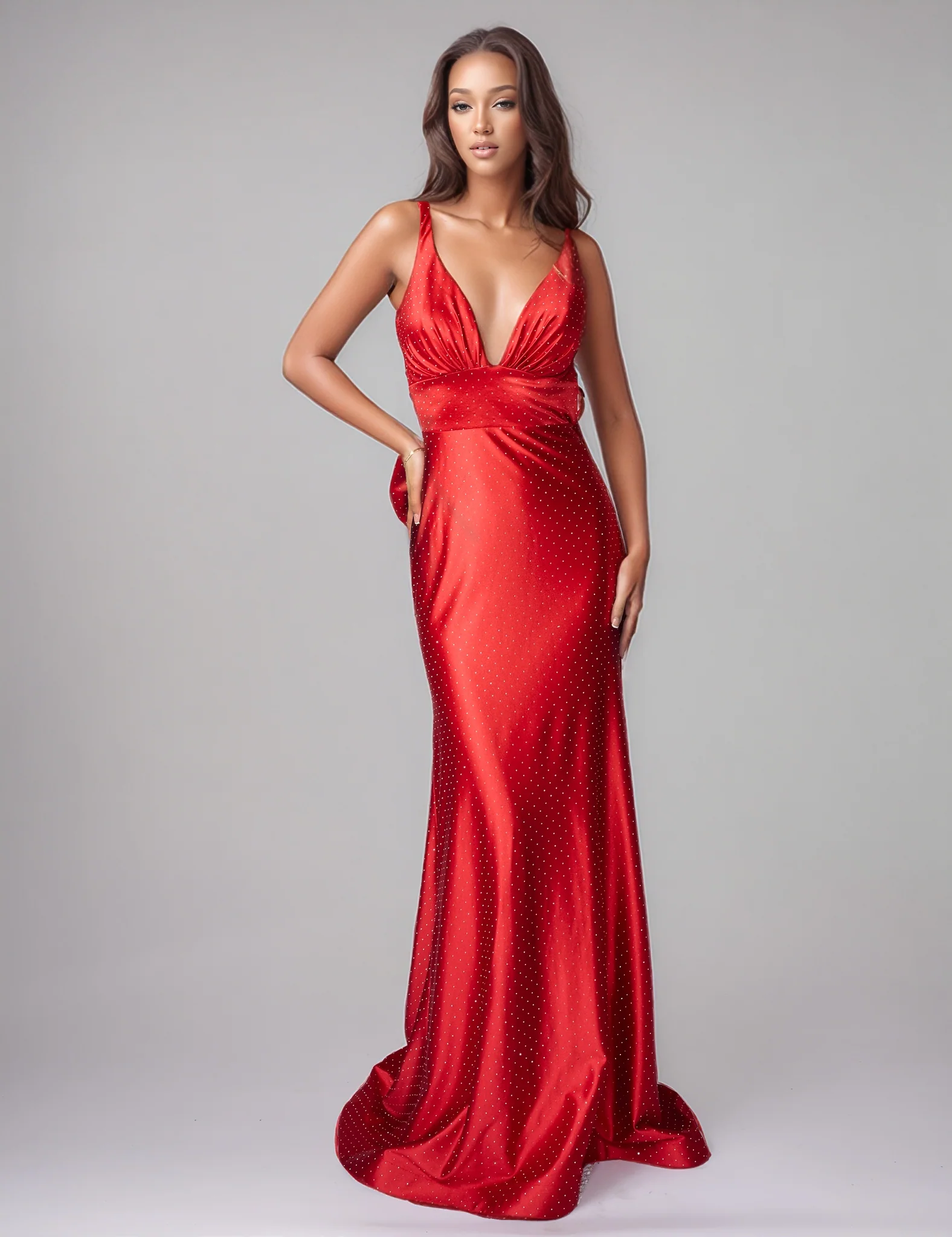 Nina Canacci 9212 Crystal Jersey Prom Dress Backless Bow Overskirt Gown Formal - Image 2