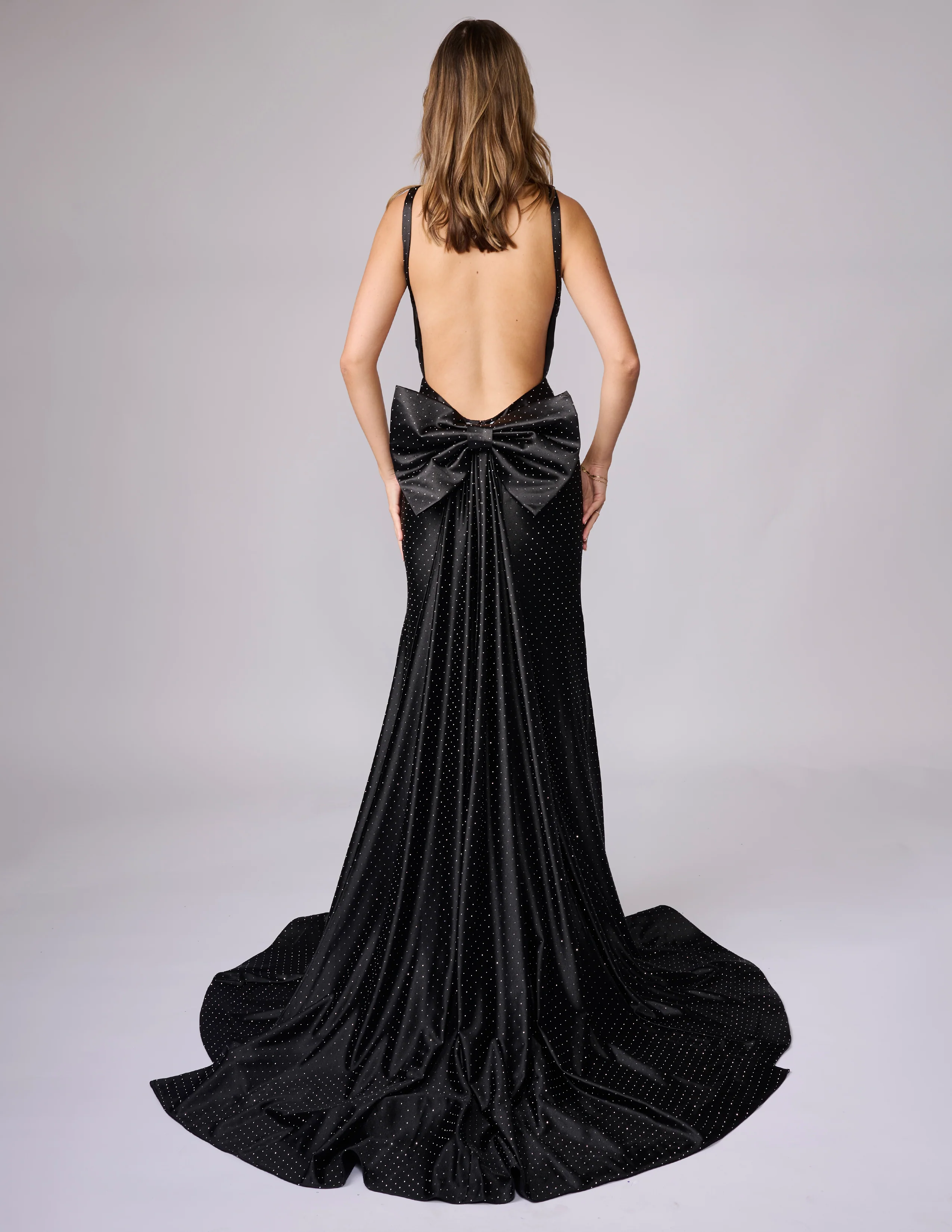 Nina Canacci 9212 Crystal Jersey Prom Dress Backless Bow Overskirt Gown Formal - Image 4