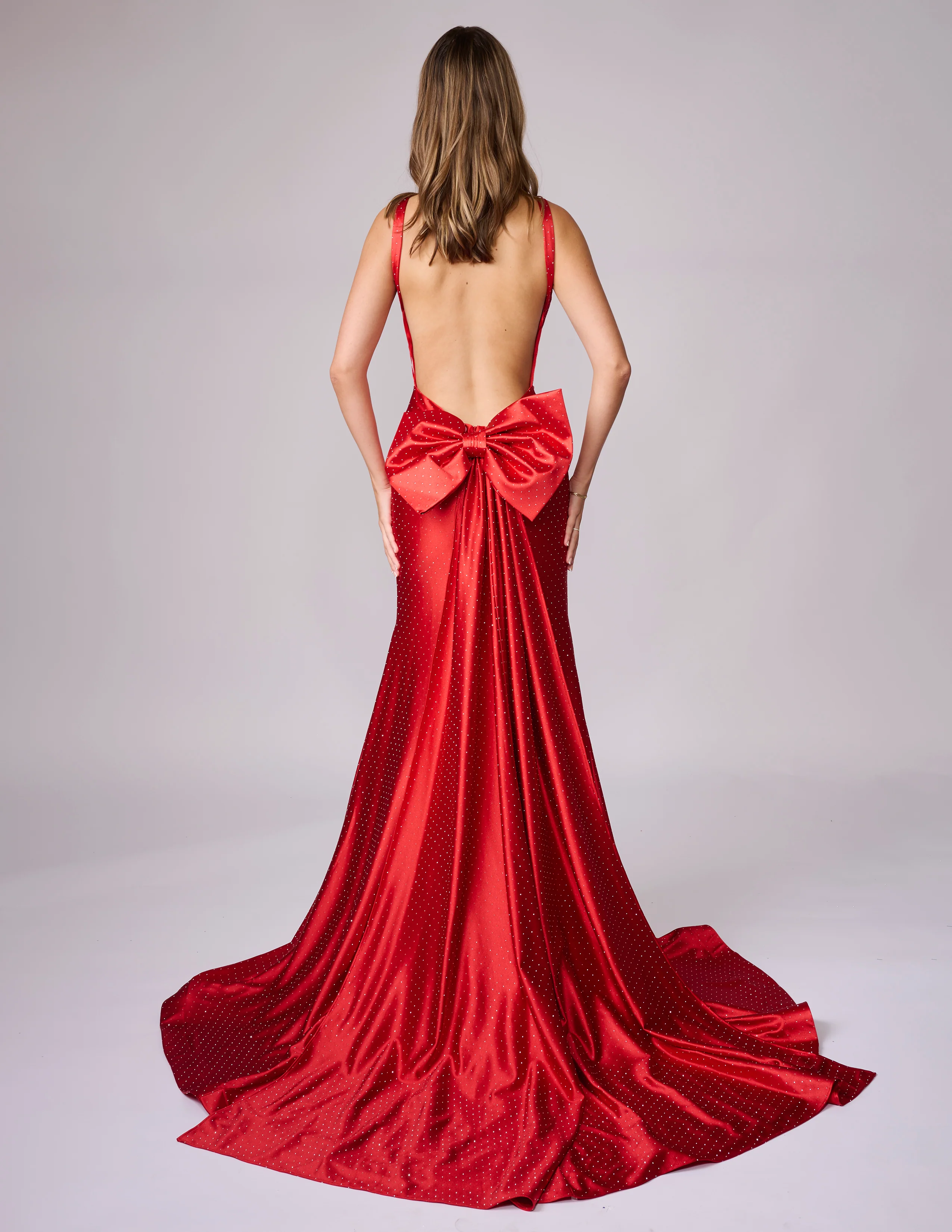 Nina Canacci 9212 Crystal Jersey Prom Dress Backless Bow Overskirt Gown Formal - Image 6