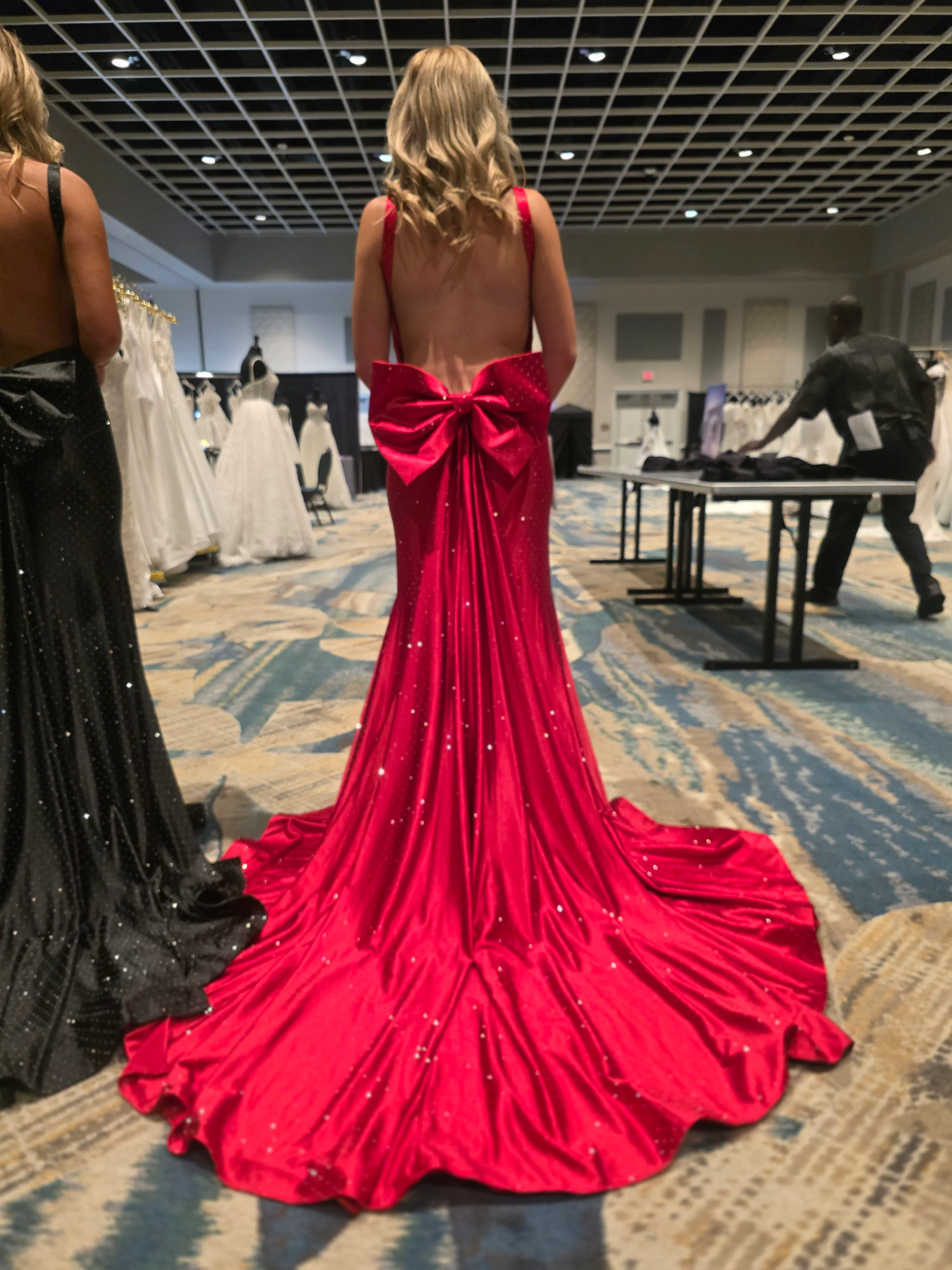 Nina Canacci 9212 Crystal Jersey Prom Dress Backless Bow Overskirt Gown Formal - Image 8