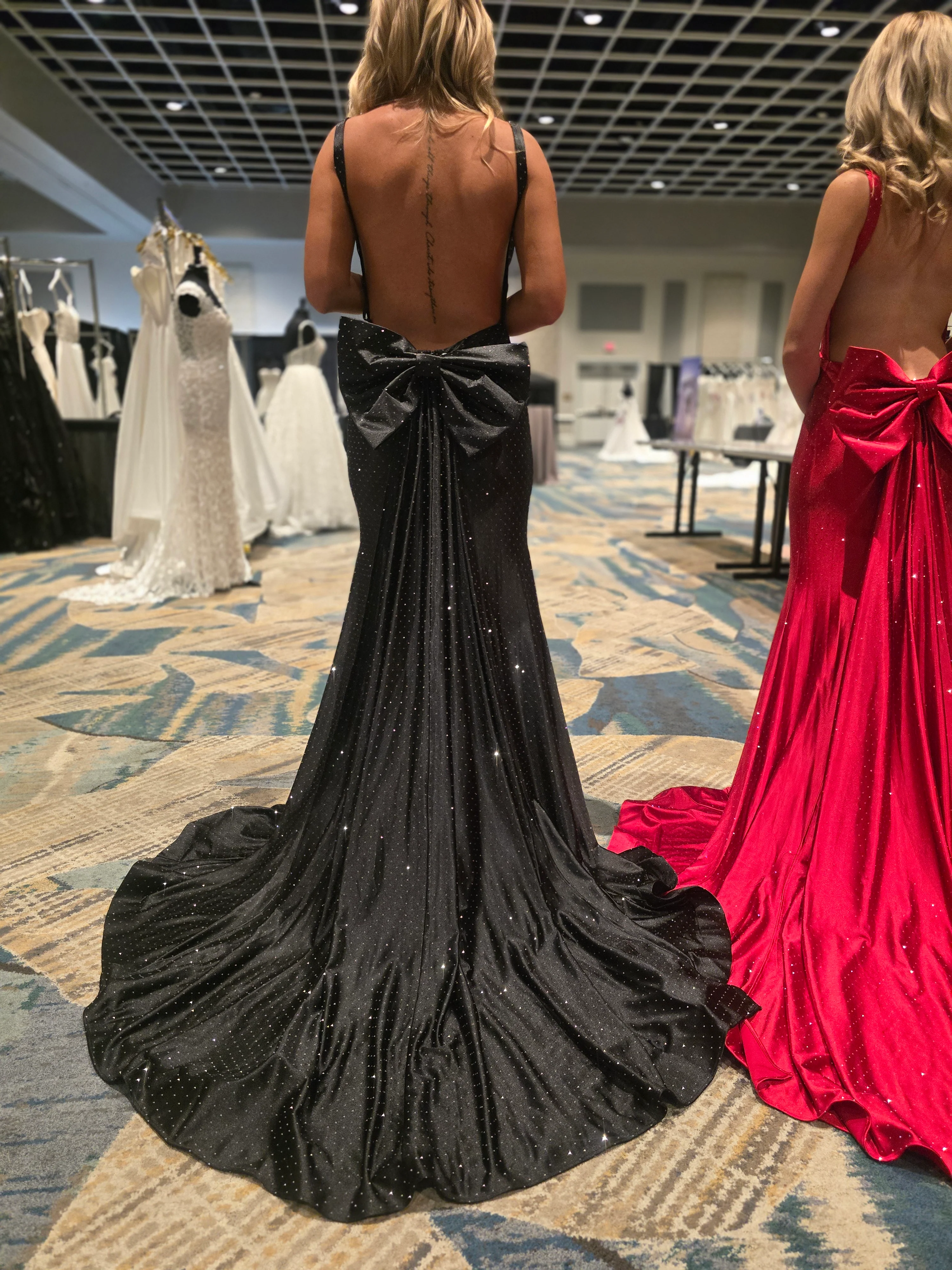 Nina Canacci 9212 Crystal Jersey Prom Dress Backless Bow Overskirt Gown Formal - Image 9