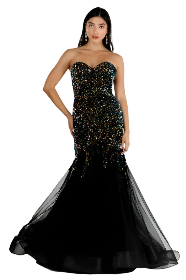 Vienna Prom 82030 Size 10 Multi Strapless Mermaid Prom Dress Sequin Tulle Gown