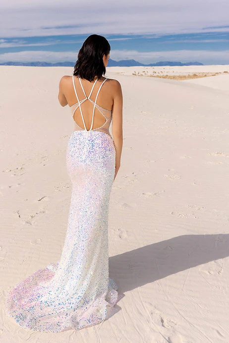 Vienna Prom 8880 Size 4 Fuchsia Long Prom Dress Sequin Fitted Sheer Plunging Neckline Sheer Sides Slit Formal Pageant Gown - Image 6