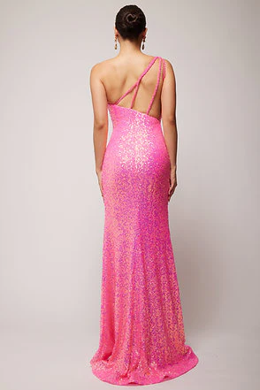 Vienna 8857 Size 10 Fuchsia Sequin Prom Dress Fringe Slit Gown - Image 5