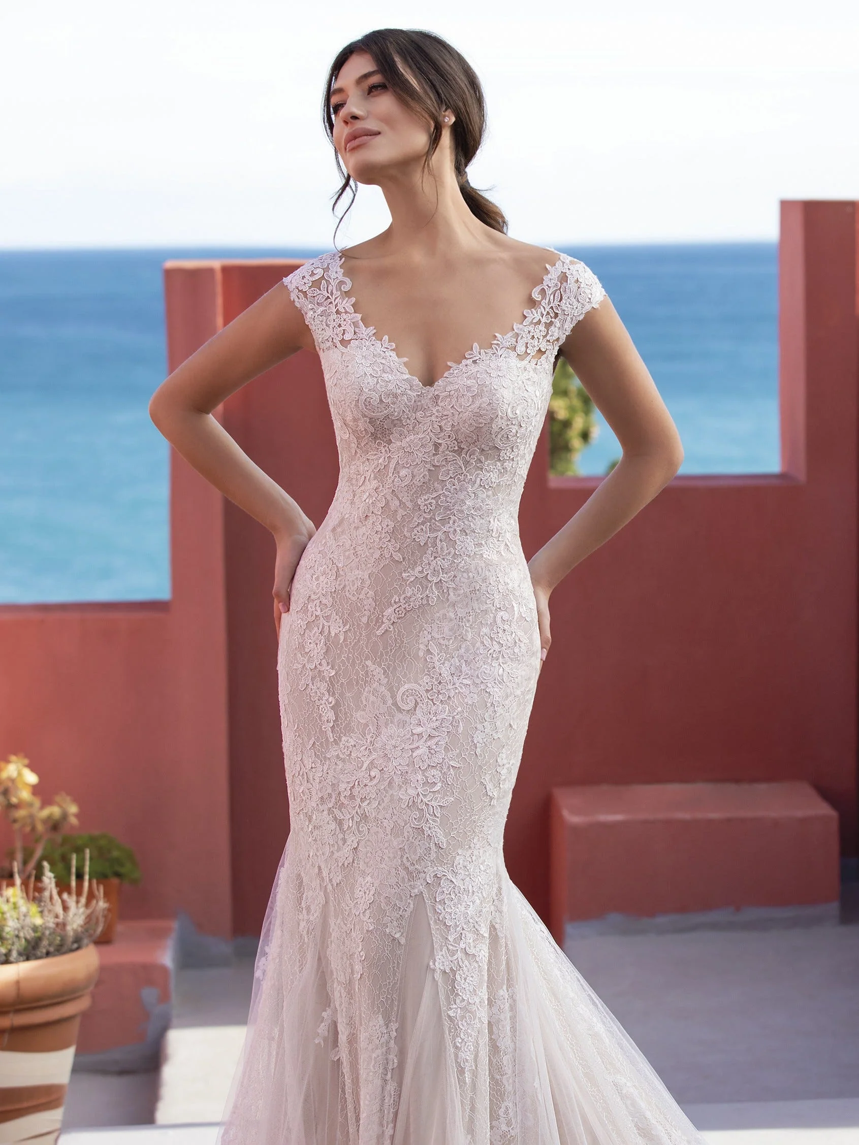 White One CICELY Size 12 Lace Mermaid Wedding Dress Bridal - Image 3